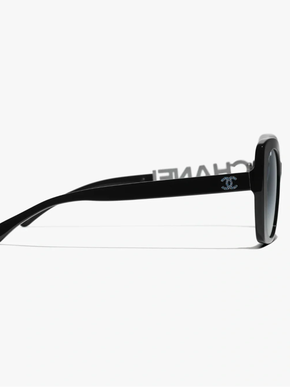 CHANEL Blue Logo Crystal Accent Cat-Eye Sunglasses